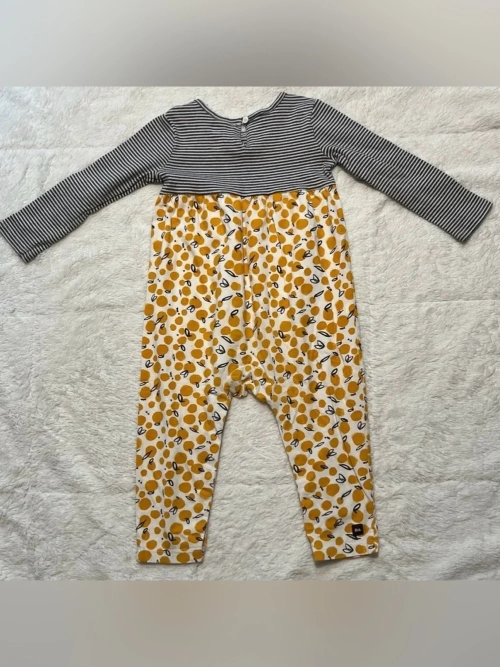 Tea Collection Jumpsuit Romper Girls 18/24M Long Sleeve Stripe & Lemon Print EUC